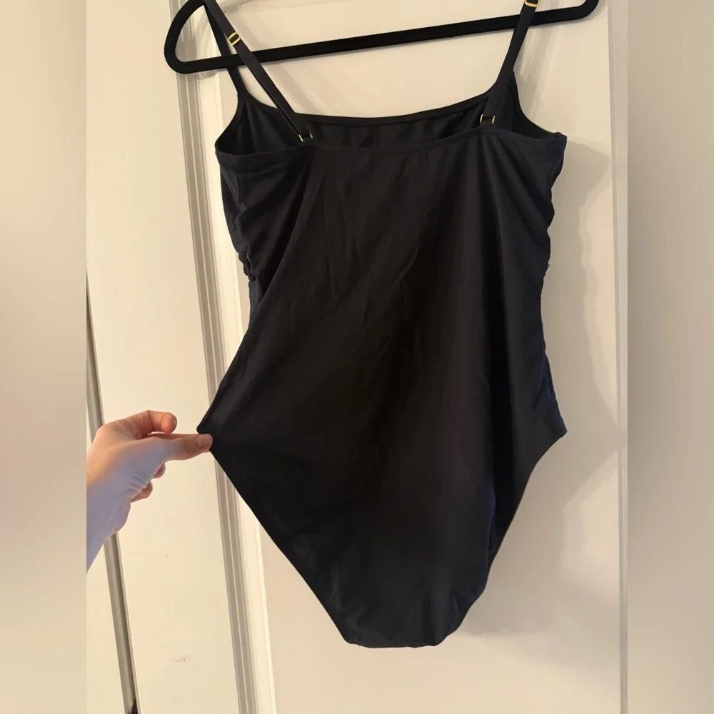 Black One-Piece Swimsuit with Braided Detail Sz 12